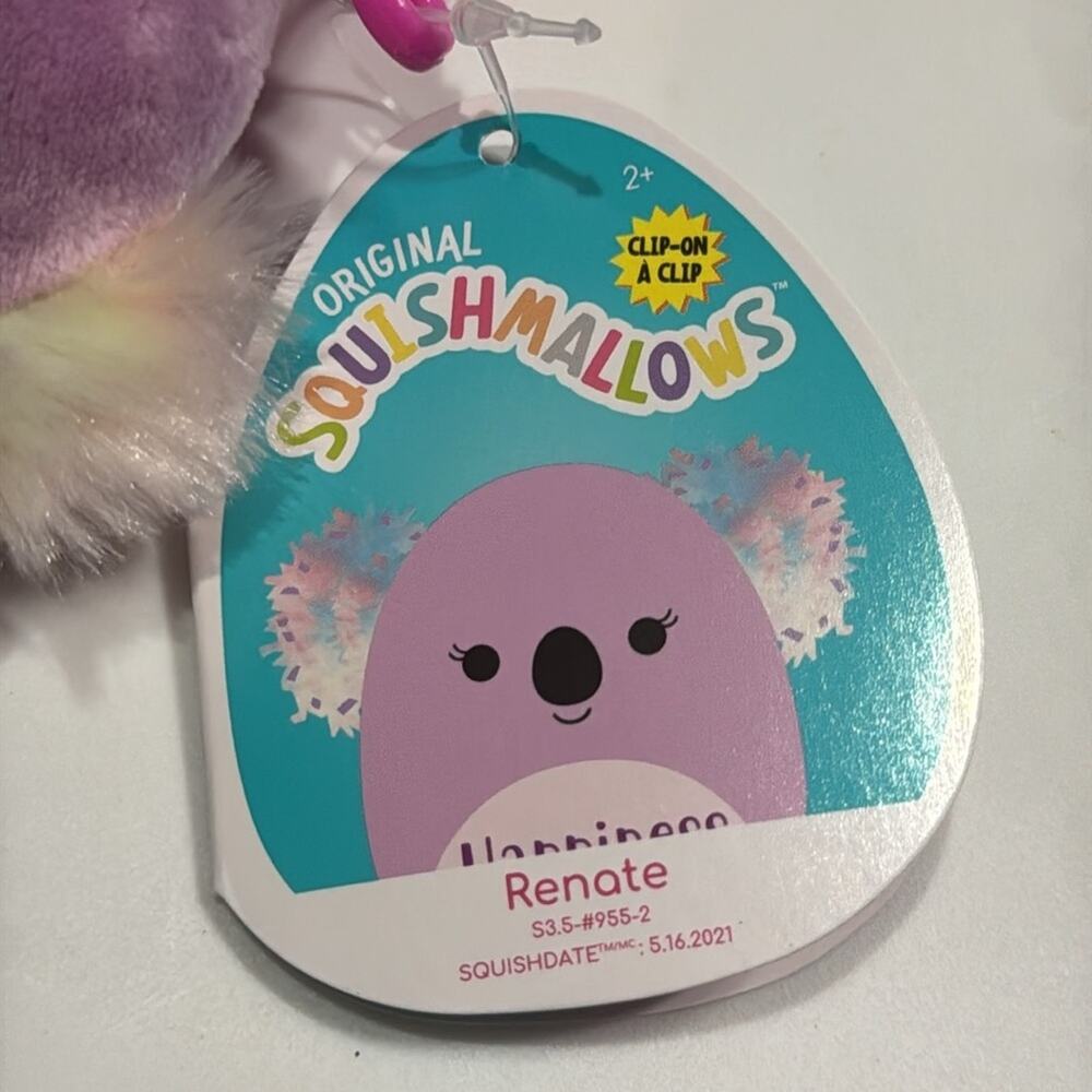 NWT Squishmallow Renate Koala Happiness Mini Plush Bag Clip-On 3.5" Purple - Picture 4 of 4